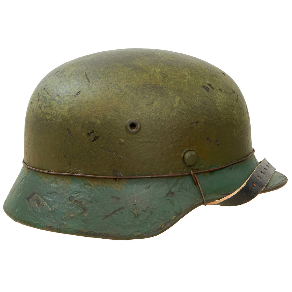 Original German WWII M40 Refurbished Battle of Kursk Two Tone SS Camouflage Helmet - Stamped Q66 Original Items