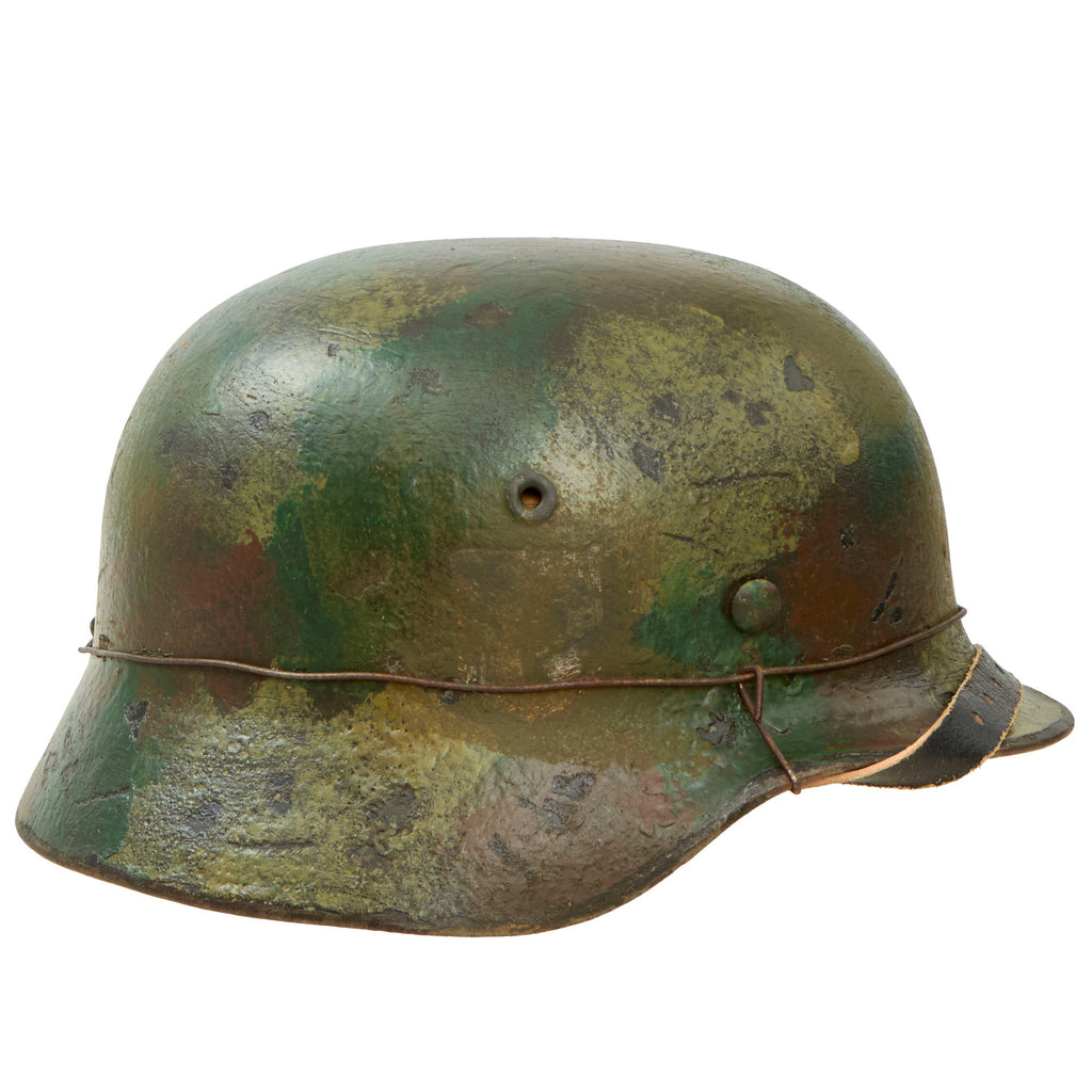 Original German WWII M40 Refurbished 1944 Pattern Normandy Camouflage SS Helmet - Stamped EF66 Original Items