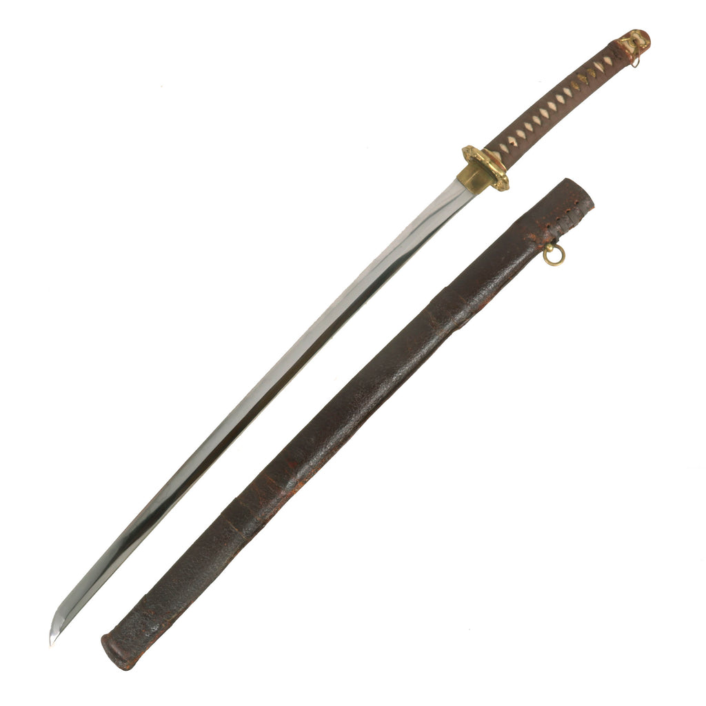Original Excellent Japanese WWII Type 98 Shin-Gunto Katana Sword with Handmade Blade and Leather Covered Wood Scabbard Original Items