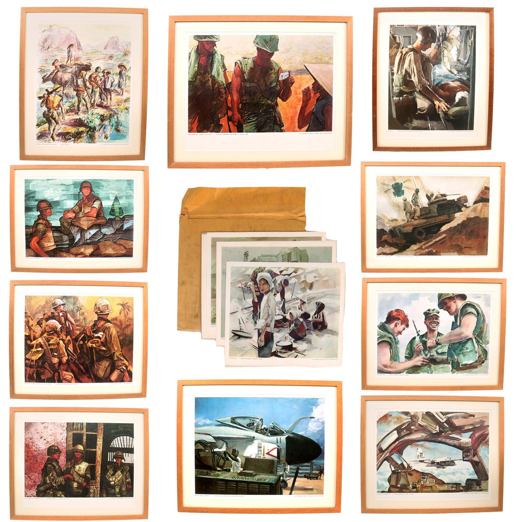 Original U.S. Marine Corps Combat Art Collection of Ten Framed Prints and Six Loose Prints Original Items