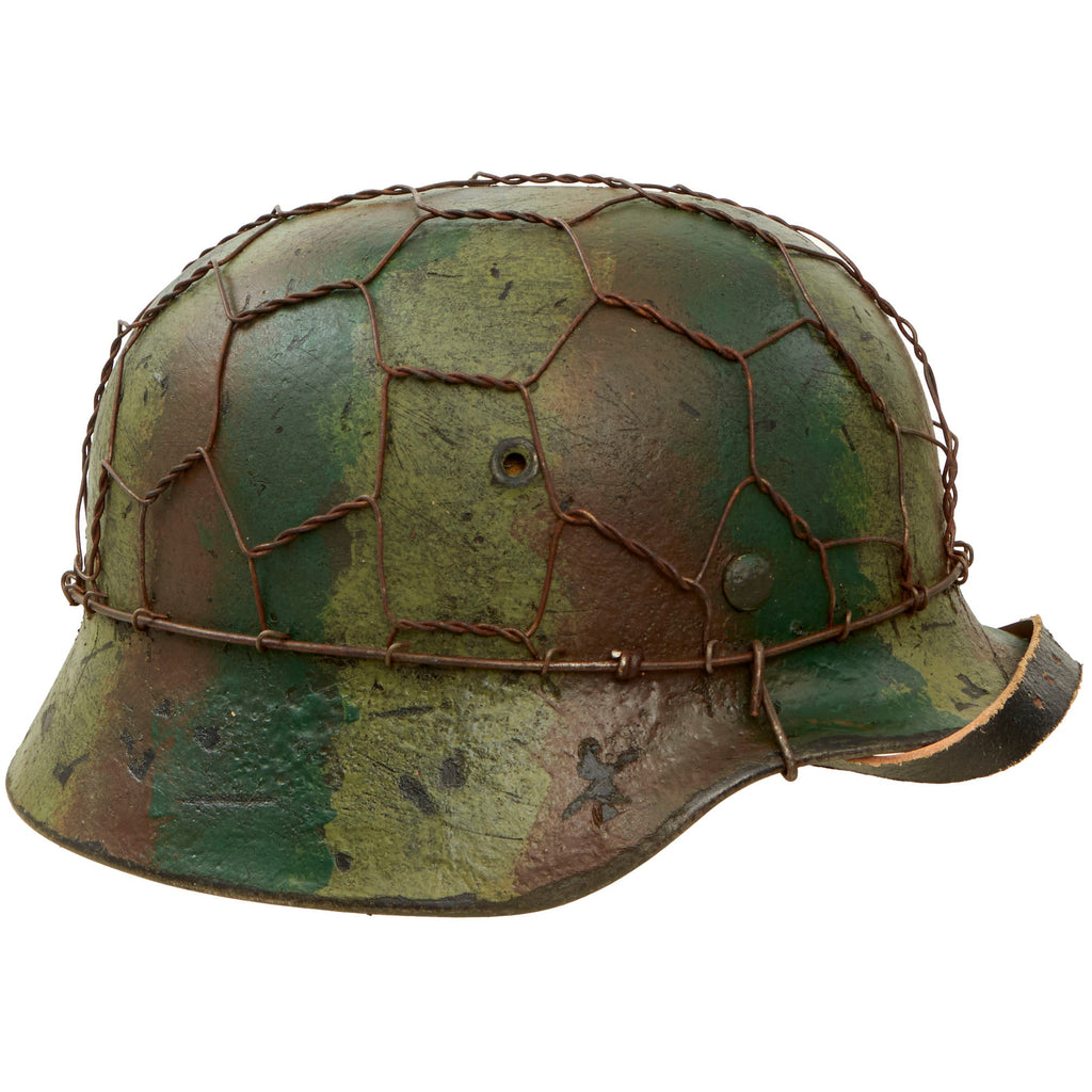 Original German WWII M40 Refurbished SS Battle of Kharkov Chicken Wire Striped Camouflage Helmet - Stamped EF66 Original Items
