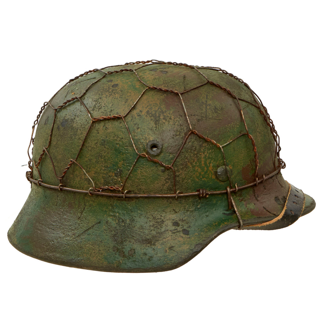 Original German WWII M40 Refurbished Battle of Kursk SS Panzer Camouflage Helmet - Stamped EF64 Original Items