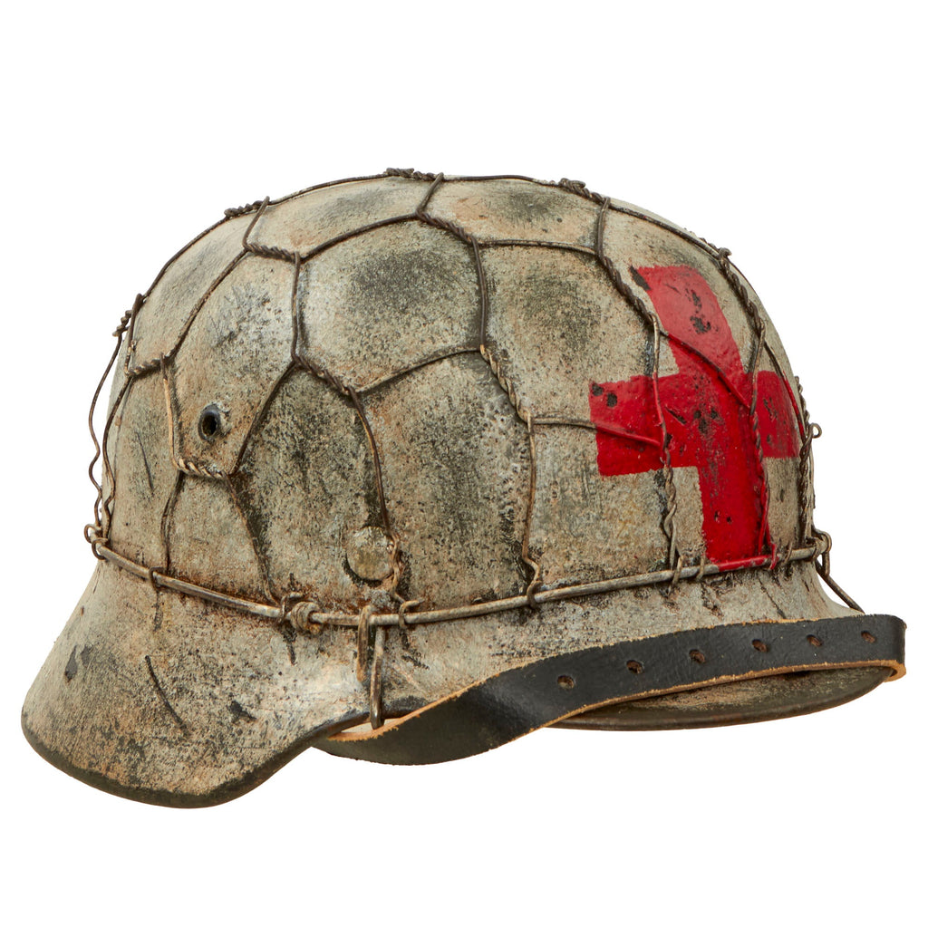 Original German WWII M40 Refurbished SS "Kampfgruppe Peiper" Ardennes Winter Medic Sanität Helmet - Stamped EF64 Original Items