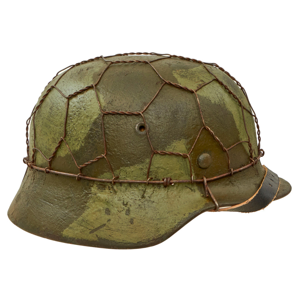 Original German WWII M40 Refurbished 5th SS Panzer Division 1944 Camouflage Helmet - Stamped EF66 Original Items
