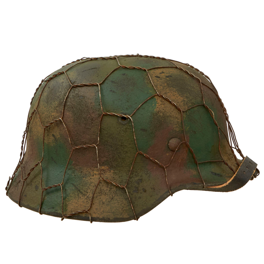 Original German WWII M40 Refurbished Battle of Kursk Camouflage Chicken Wire Helmet - Stamped EF66 Original Items