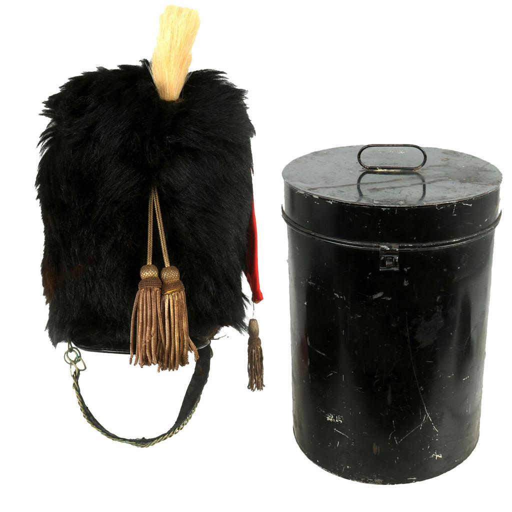 Original U.S. Late 19th Century Old Guard of the City of New York Bearskin Cap with Plume & Knots by H.V. Allien and Co. in Original Tin Case Original Items