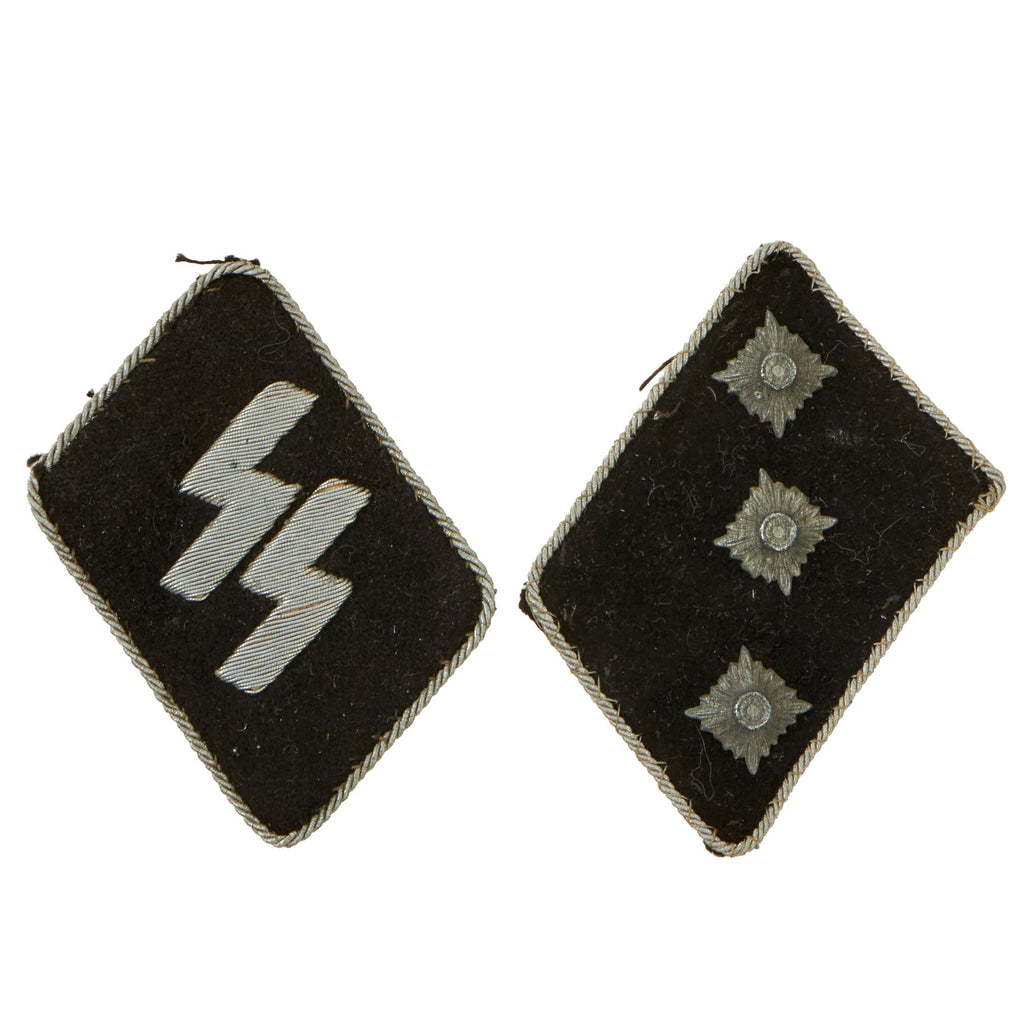Original German WWII SS Officer SS-Untersturmführer Collar Tab Set with Flatwire Runes - Schutzstaffel Original Items