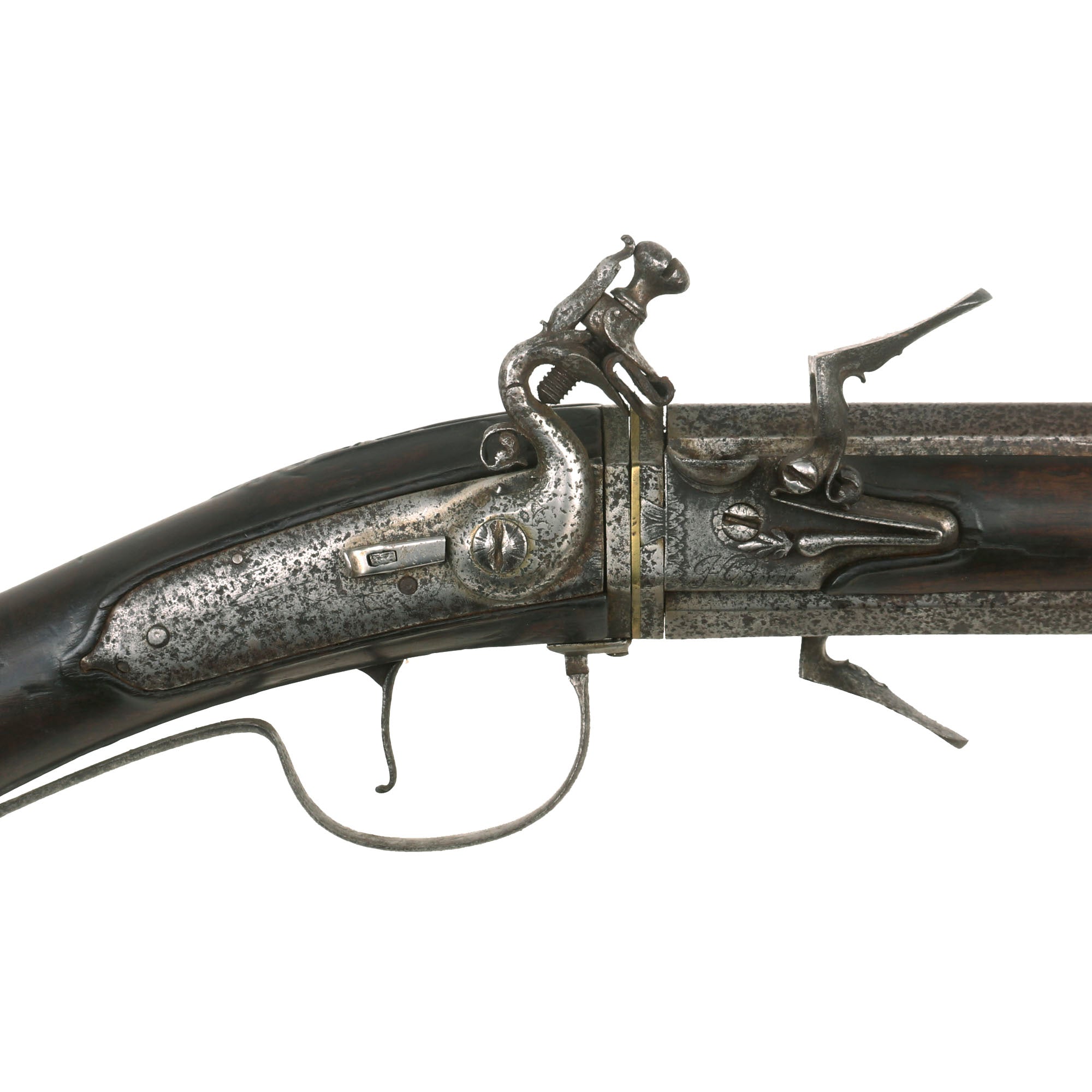 Original British 17th Century Double Barrel Swivel Breech Flintlock Sp ...