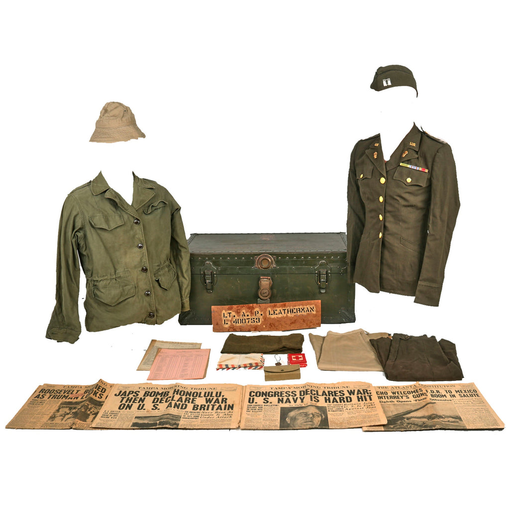 Original U.S. WWII Women’s Auxiliary Army Corps Female Captain’s Painted WAC Trunk & Uniform Grouping - Ava P. Leatherman Original Items