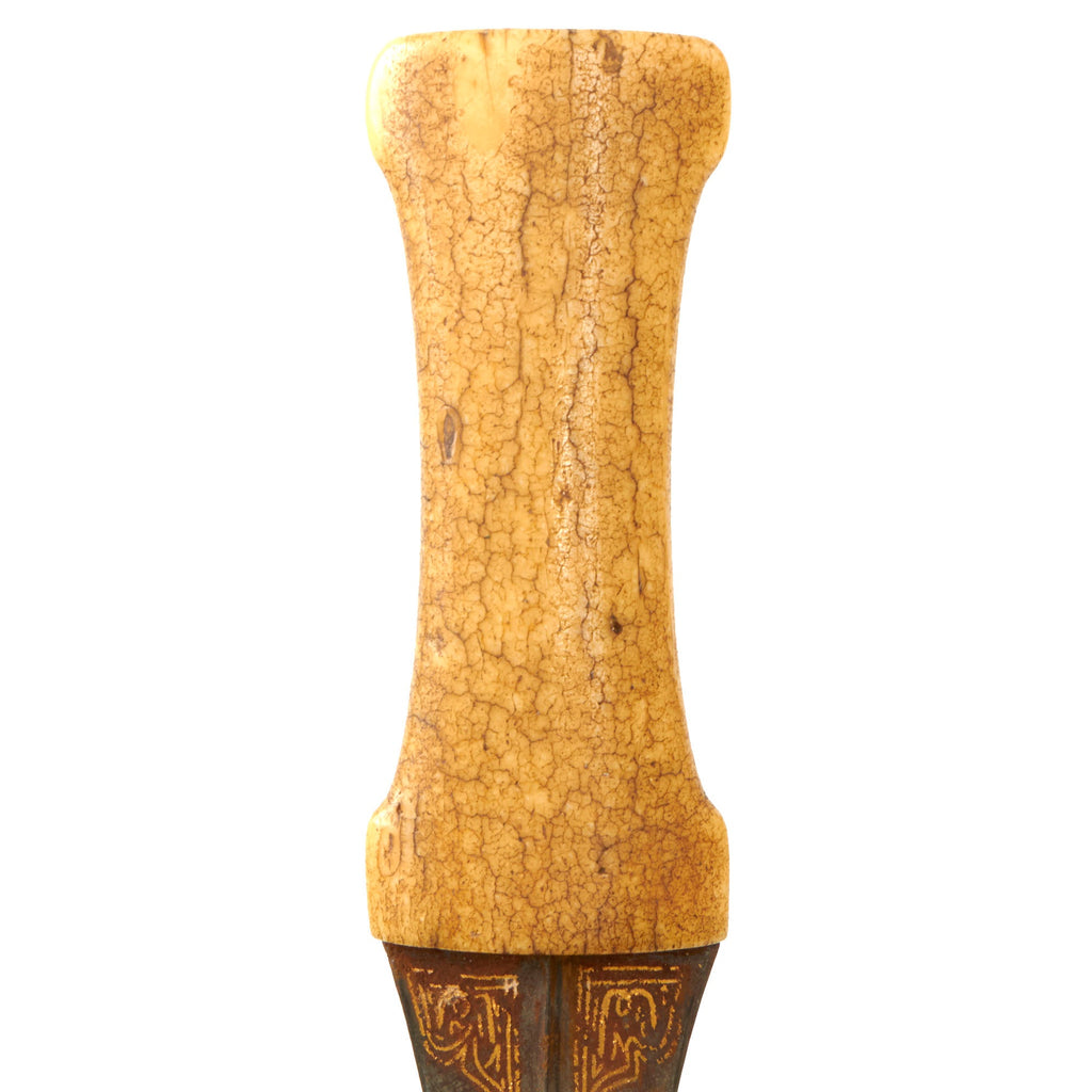 Original Persian 18th Century Gold Inlaid Khanjar Dagger with Bone Gri ...