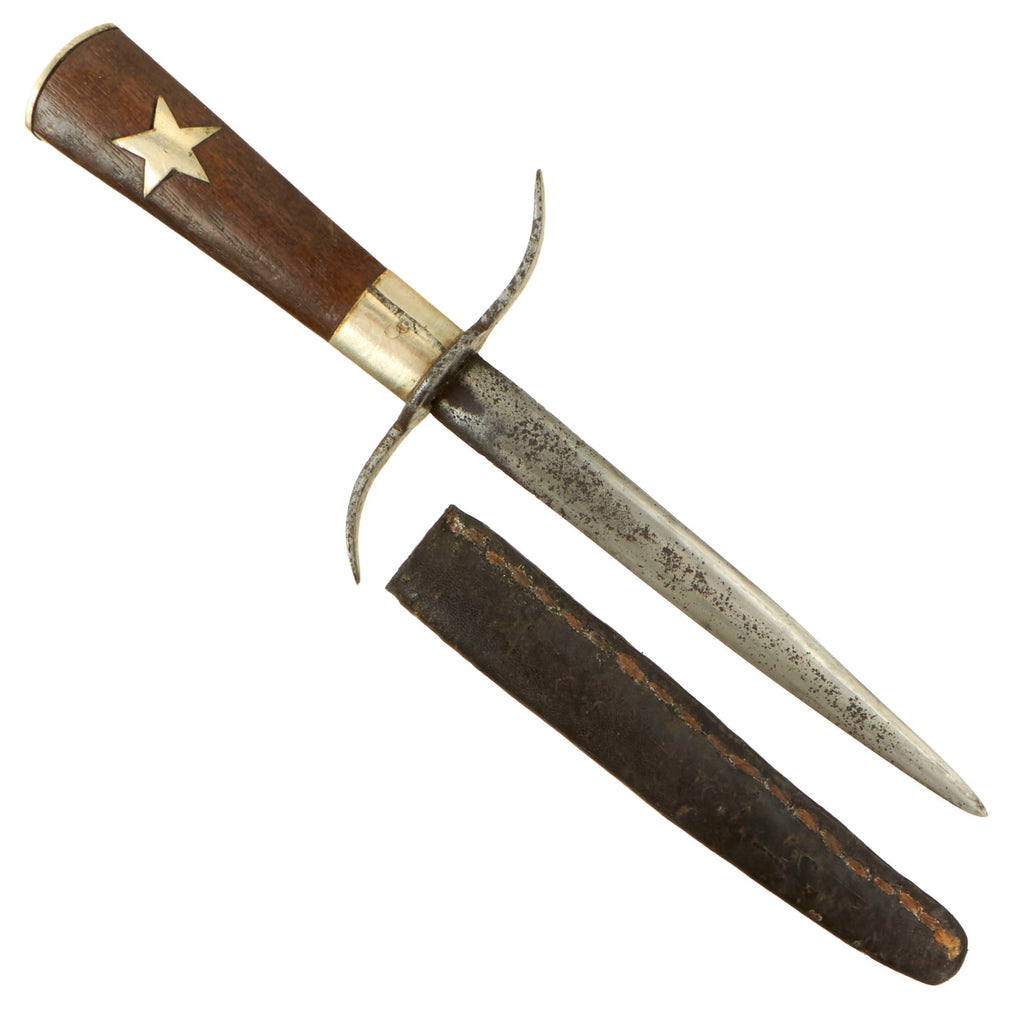 Original U.S. Civil War Era Star-Gripped Side Boot Knife Dagger with Leather Scabbard Original Items