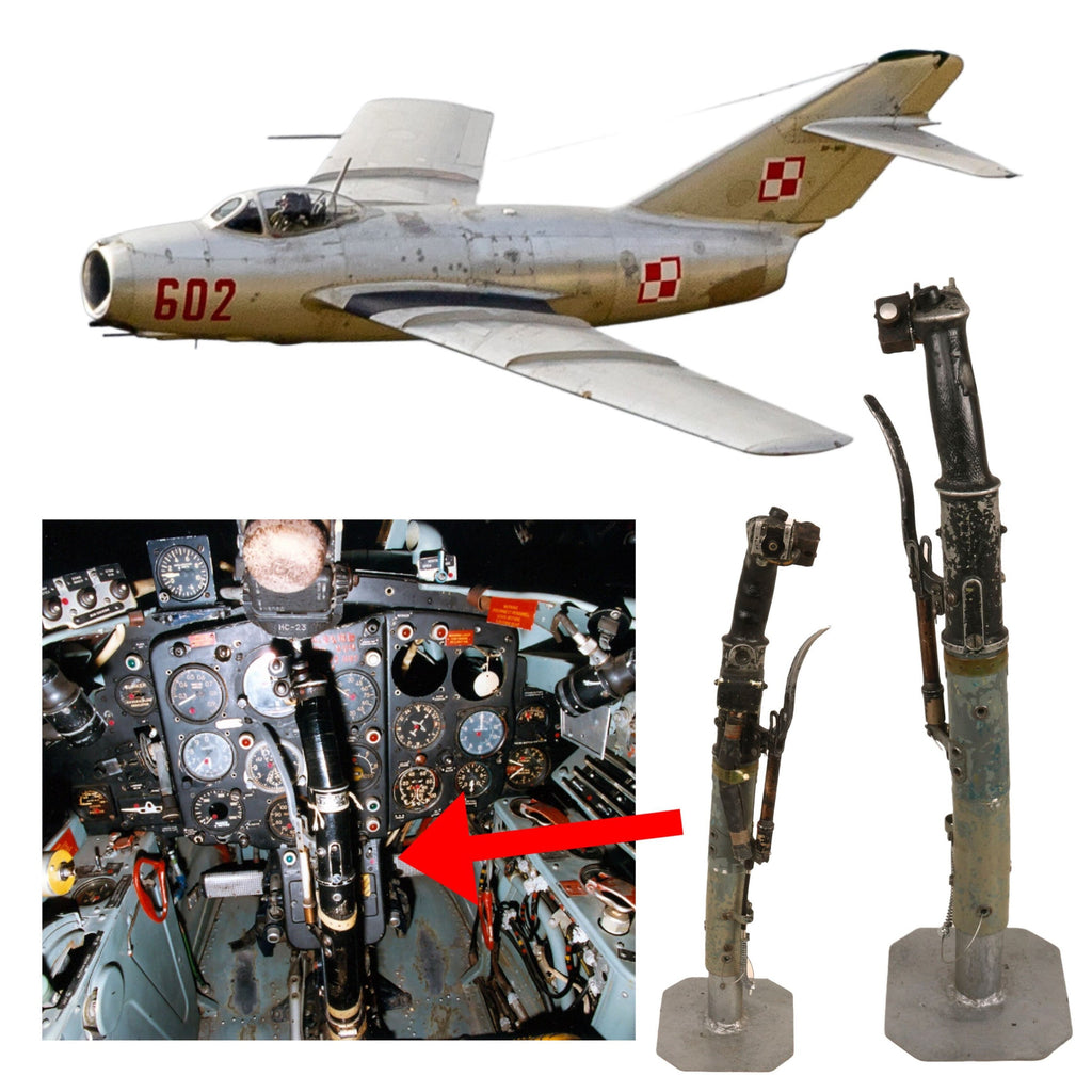 Original Soviet Korean War Era Mikoyan-Gurevich MiG-15 Jet Fighter Control Stick Assembly on Display Stand - Based on BF-109 Original Items