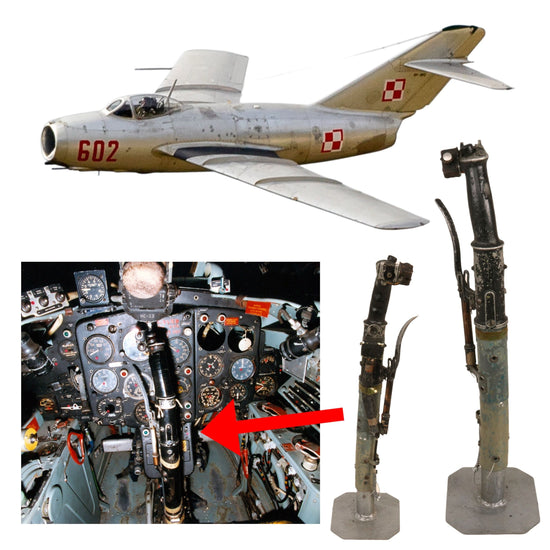 Original Soviet Korean War Era Mikoyan-Gurevich MiG-15 Jet Fighter Control Stick Assembly on Display Stand - Based on BF-109 Original Items