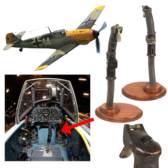 Original German WWII Luftwaffe Messerschmitt Bf 109 KG12 A Control Stick on Display Stand for The ME-109 Original Items
