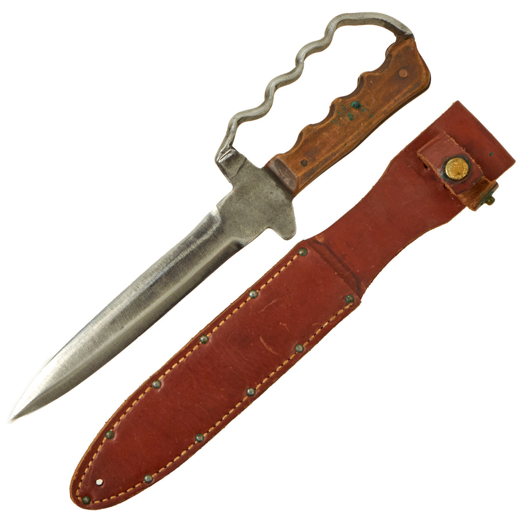 Original U.S. WWII Kephart Theater-Made Knuckle Knife with Leather Sheath Original Items