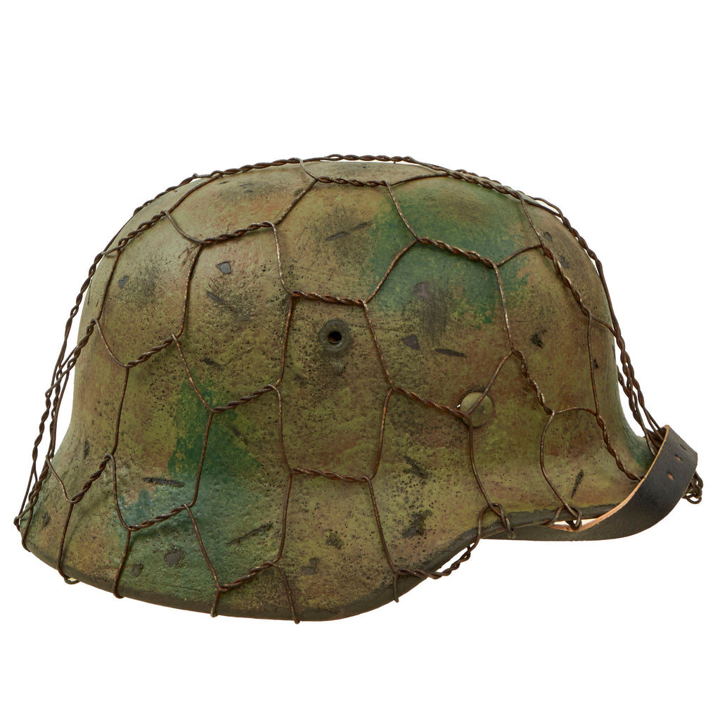 Original German WWII M40 Refurbished 6th Army Battle of Stalingrad Chicken Wire Camouflage Helmet - Stamped EF66 Original Items