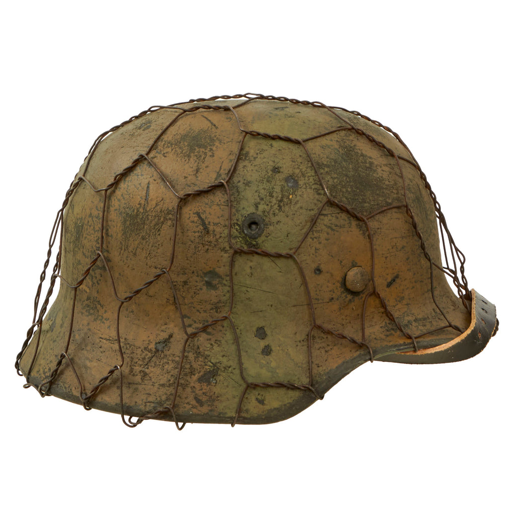 Original German WWII M40 Refurbished WWII Operation Market Garden 9th SS Panzer "Hohenstaufen" Helmet - Stamped EF64 Original Items