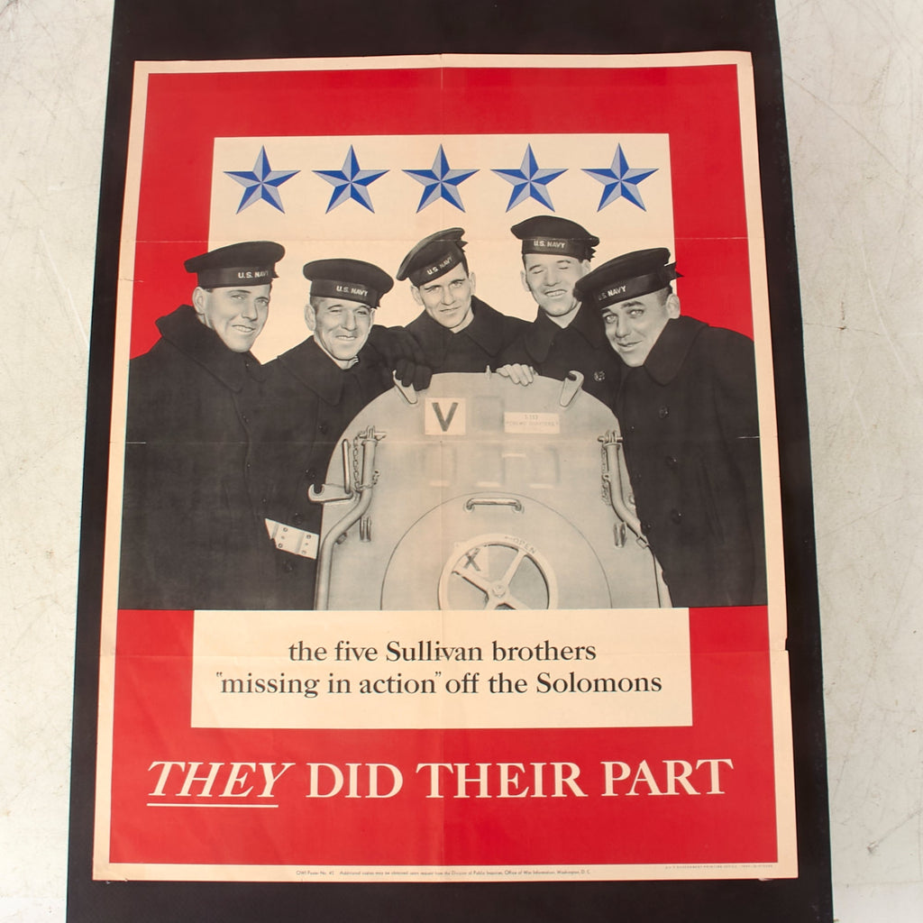Original U.S. WWII Office of War Information 1943 Propaganda Poster - Sullivan Brothers, They Did Their Part - 22 x 28” Original Items