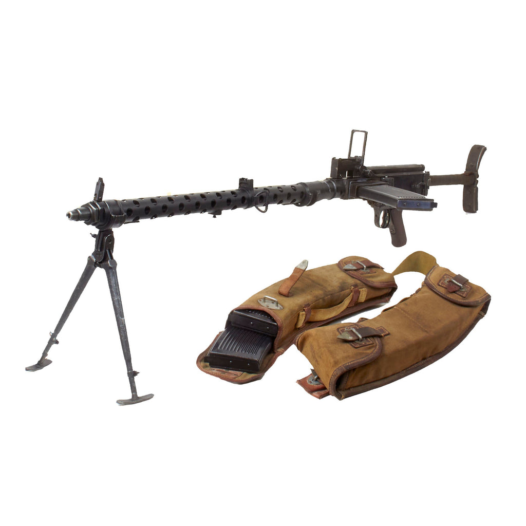 Original German WWII MG 13 Display Light Machine Gun with Magazine Pouch Set and Post War Czech Bipod - Maschinengewehr 13 Original Items