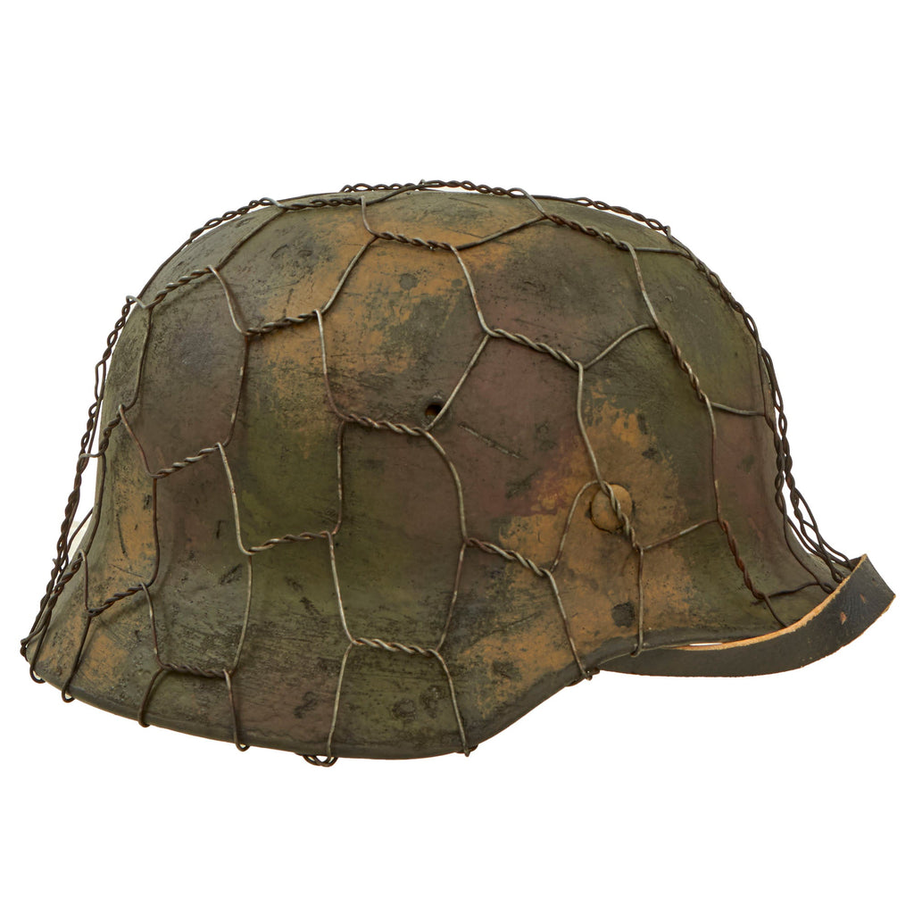 Original German WWII M40 Refurbished 5th SS Panzer Division Fall Camouflage Helmet - Stamped EF66 Original Items