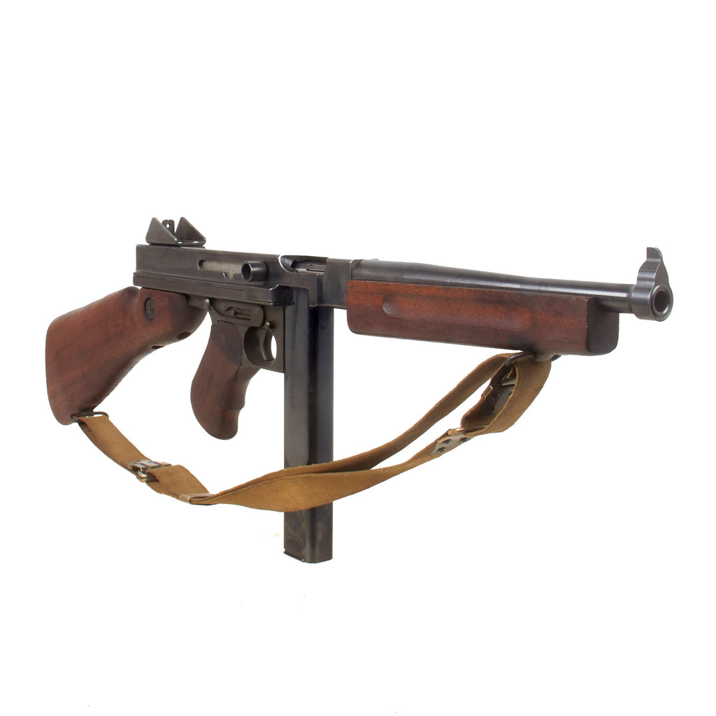 Original U.S. WWII Thompson M1 Display Submachine Gun Serial 1497971 with Original Kerr Sling and Magazine - Original WWII Parts Original Items