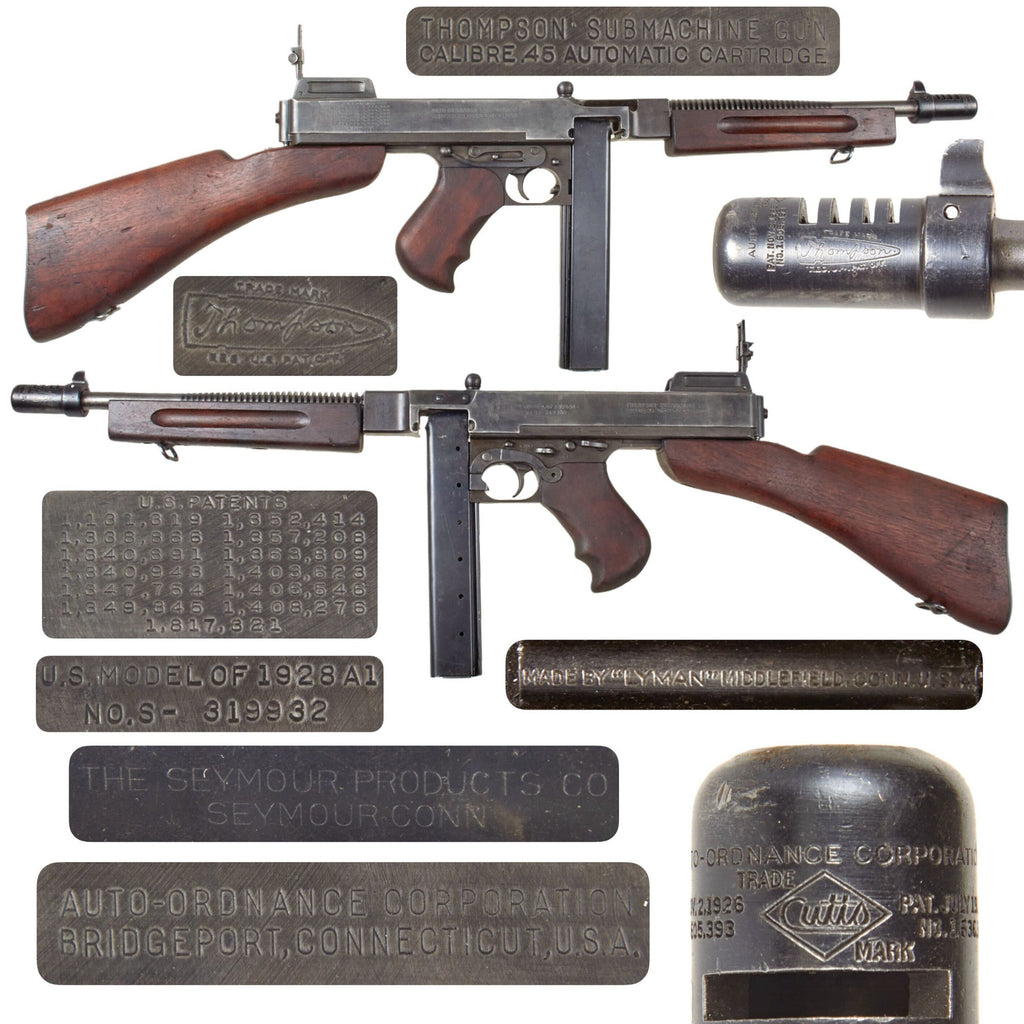 Original U.S. WWII Thompson M1928A1 Display Submachine Gun Serial NO.S-319932 - Original WW2 Parts Original Items