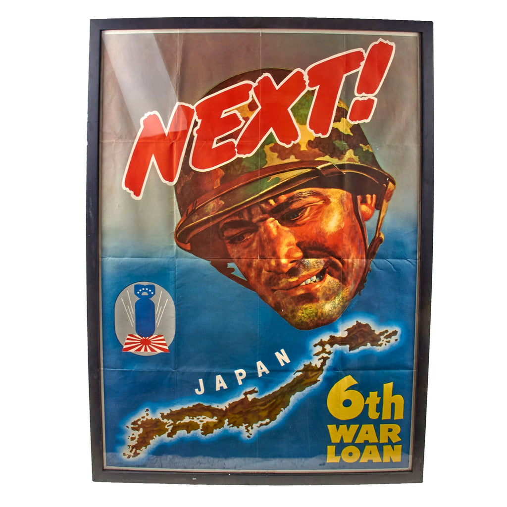 Original U.S. WWII Framed U.S. Government Printing Office Propaganda Poster - “Next! 6th War Loan” - 30 x 41¾” Original Items