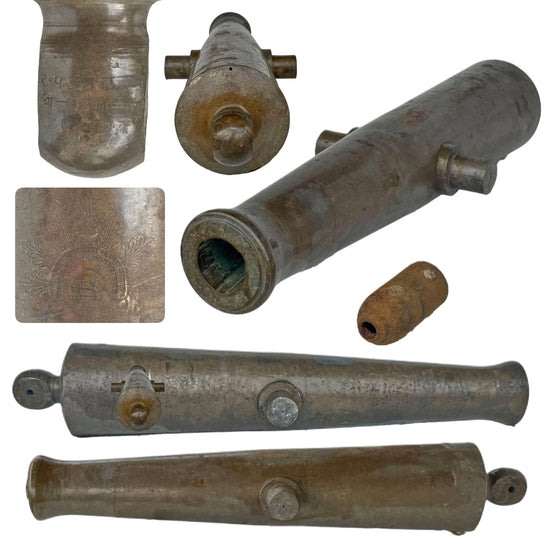 Original Victorian Era British Raj Indian Bronze 3-Pounder Rifled Cannon with Armstrong Pattern Projectile Original Items