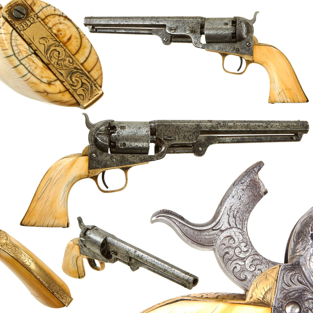 Original U.S. Civil War Era Gustave Young Engraved Colt Model 1851 Navy .36cal Percussion Revolver Made in 1866 - Serial 198428 Original Items