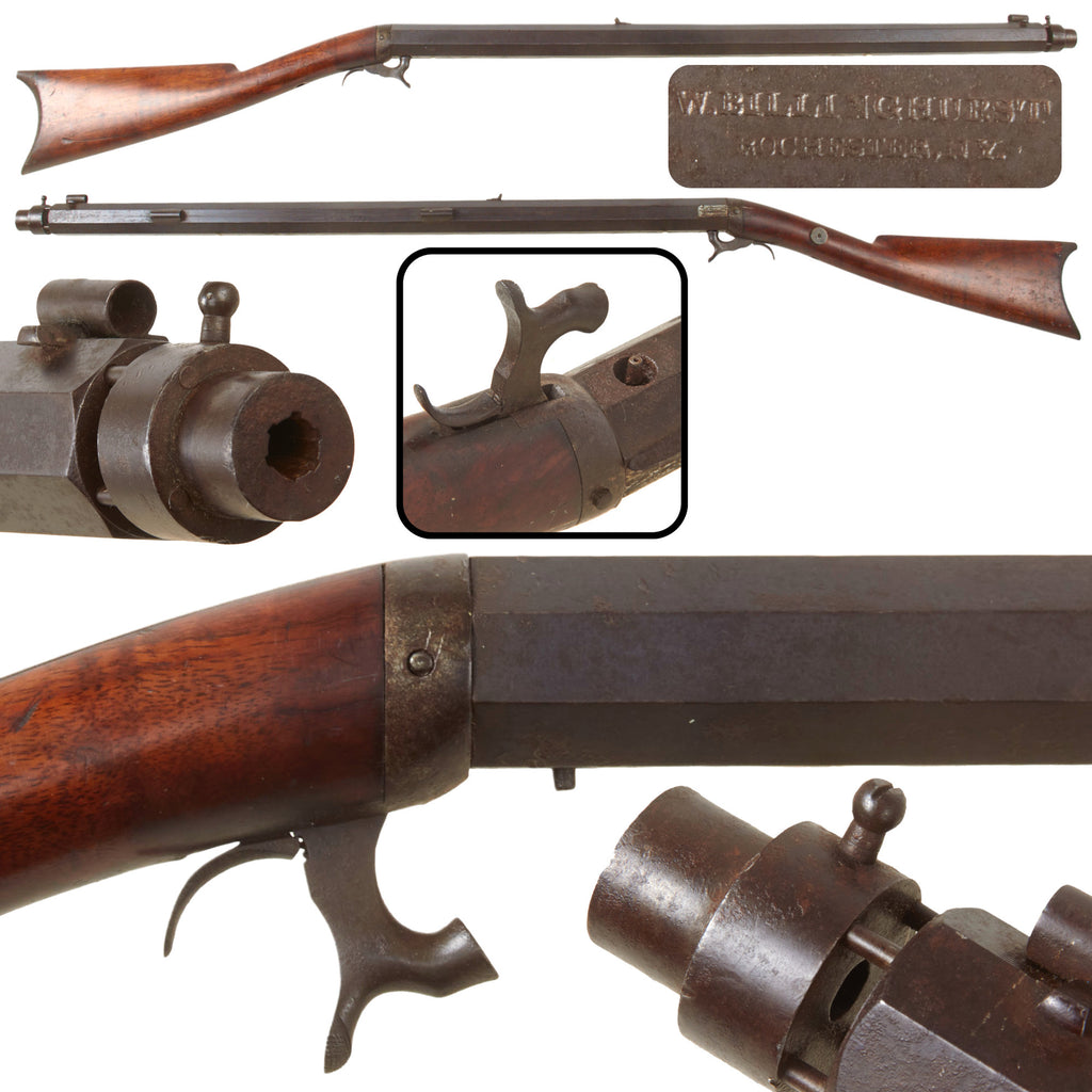 Original U.S. Civil War Era William Billinghurst Half Stock Underhammer Percussion Target Rifle with Heavy .39 Caliber Octagonal Barrel and Stuck Bullet Starter, circa 1860 Original Items