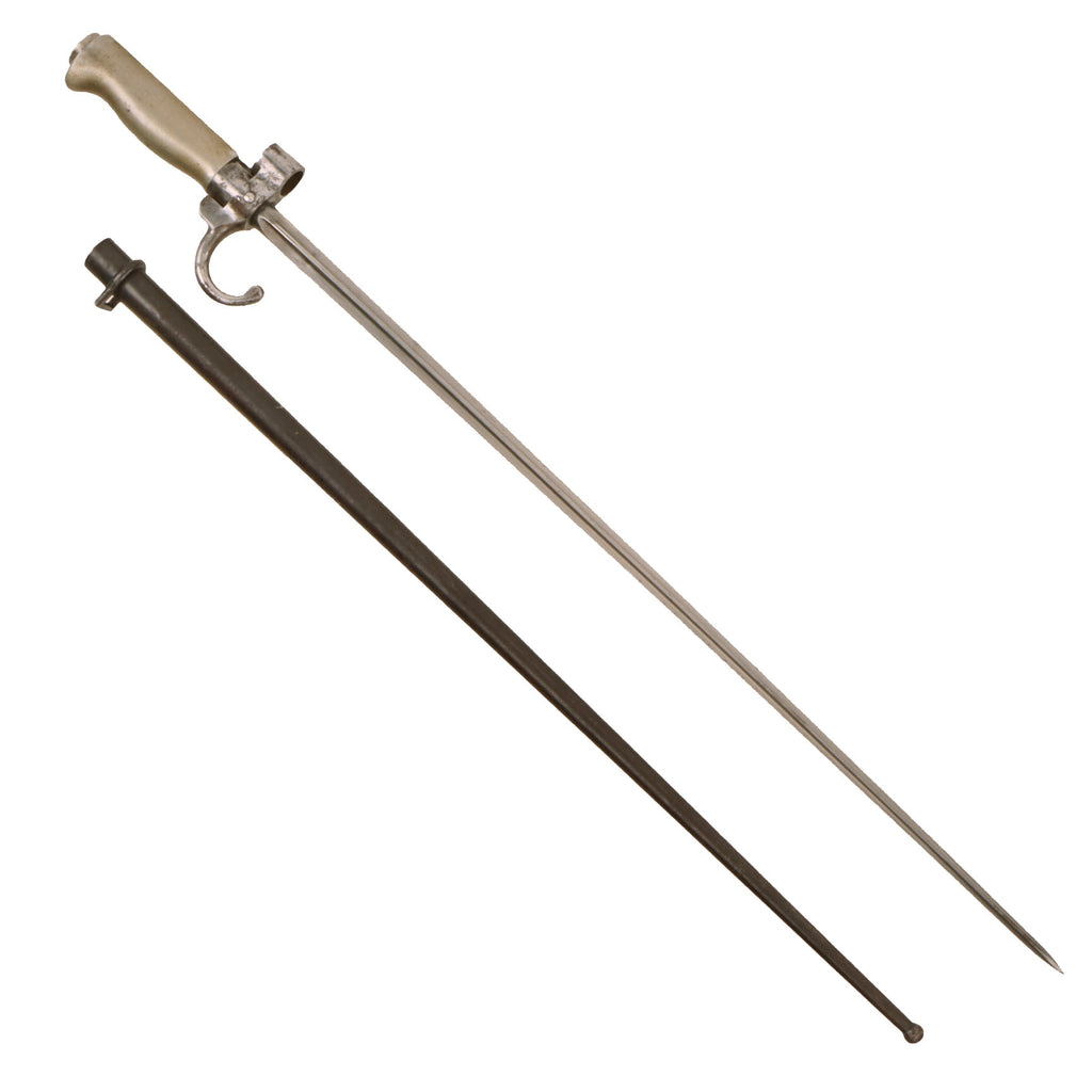 Original French WWI Lebel M.1886 Nickel Handle Cruciform Épée Bayonet with Steel Scabbard