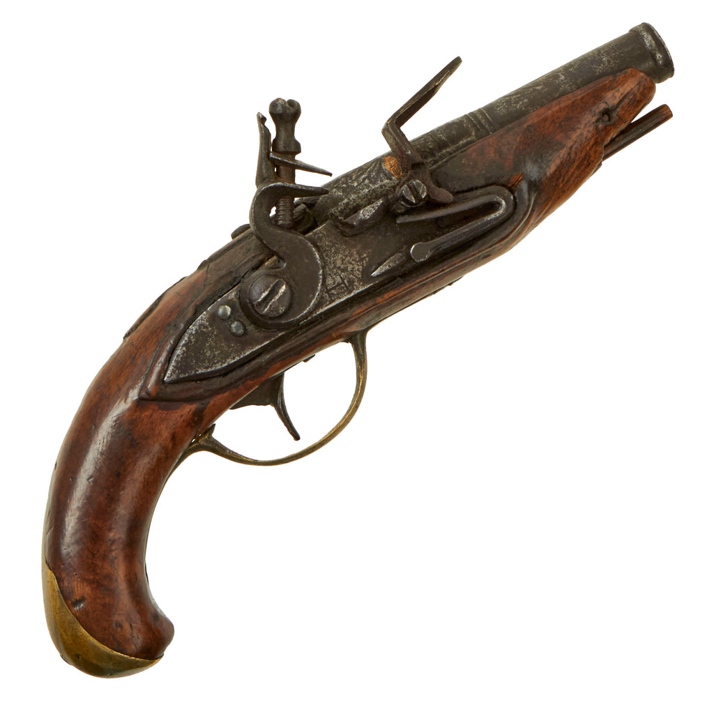 Original Mid 18th Century Brass Mounted Flintlock Pocket Pistol Marked H V on Lock Plate Circa 1750 - Possibly American Original Items