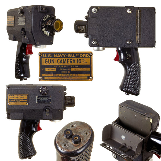 Original U.S. WWII USN Navy Gun Camera 16mm Mounted to NAF1174-1 Grip Trigger to Document Bomb Damage Results - Rare Original Items