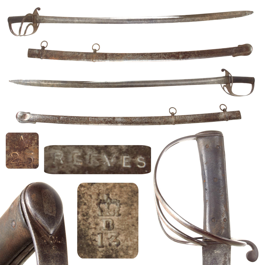 Original British Crimean War Era Canadian Unit-Marked Reeves P1853 Light Cavalry Saber with Scabbard - Kingston Volunteer Militia Artillery Original Items