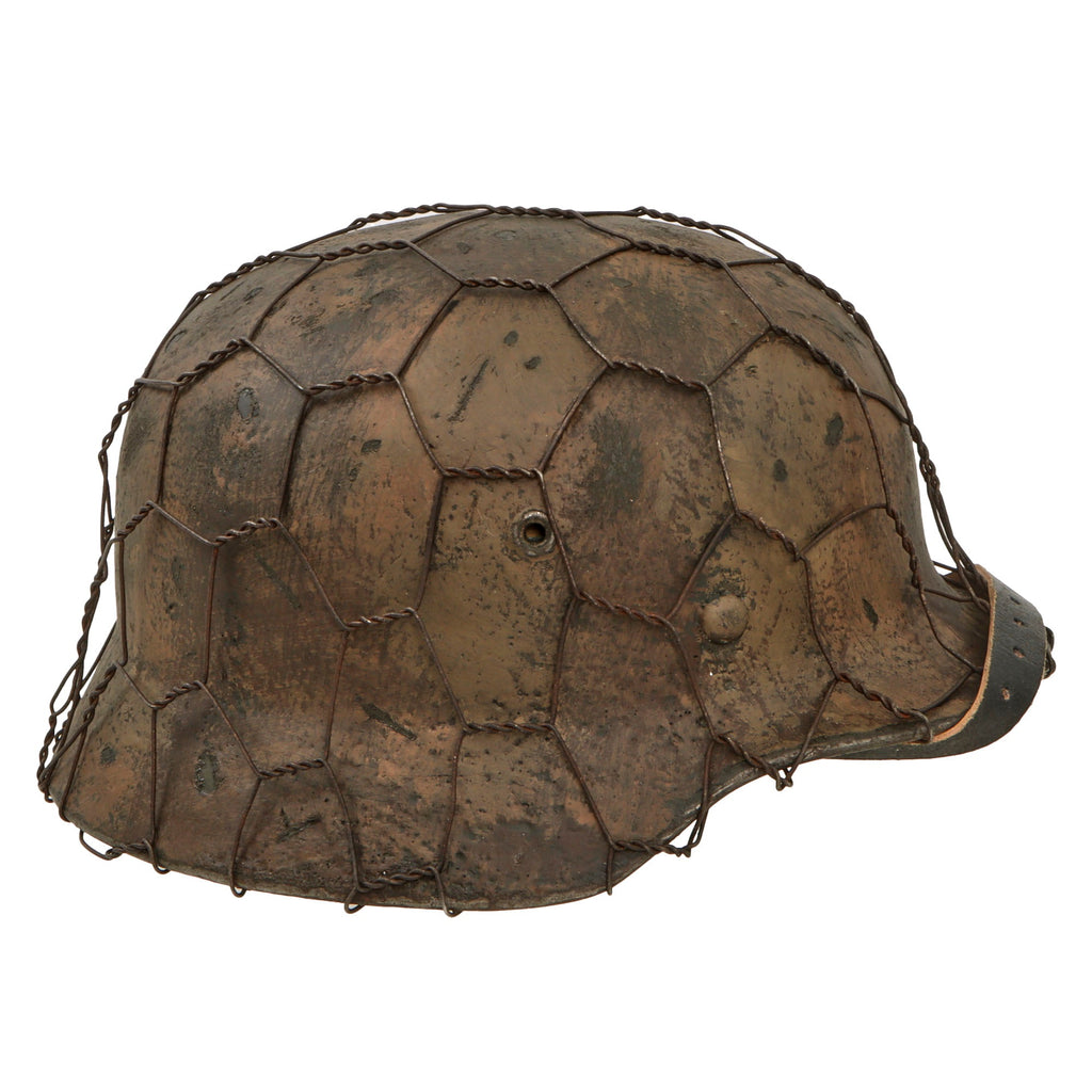 Original German WWII M40 Refurbished Afrikakorp Tunisian Kasserine Pass Camouflage Chicken Wire Helmet - Stamped Q66 Original Items