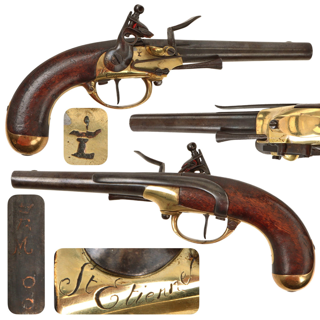 Original French Modèle 1777 Brass Frame Flintlock Cavalry Pistol by St.-Étienne Arsenal with Intact Belt Hook - Circa 1785 Original Items