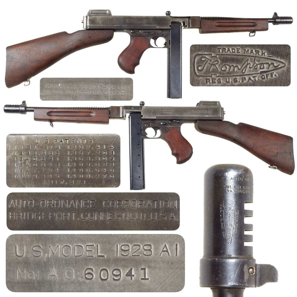 Original U.S. WWII Thompson M1928A1 Display Submachine Gun Serial No. A.O. 60941 - Original WW2 Parts Original Items