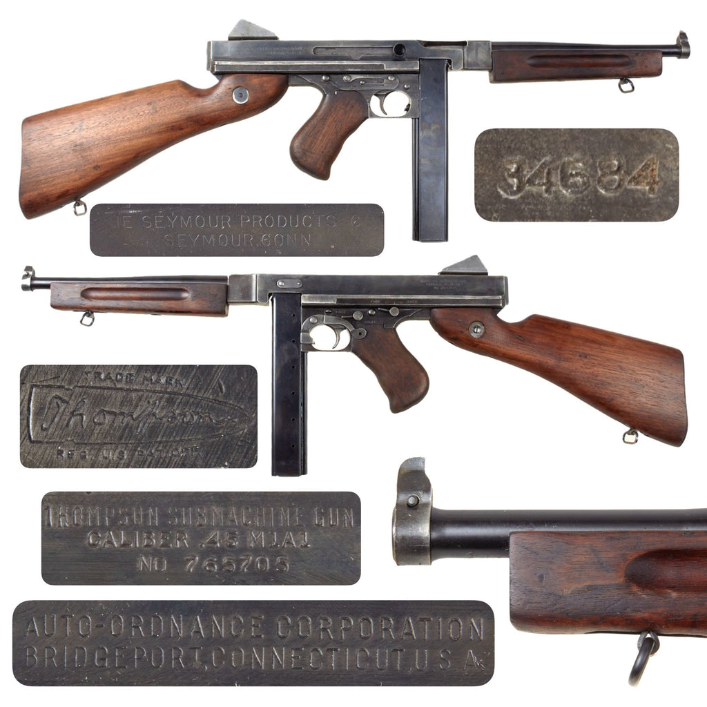 Original U.S. WWII Thompson M1A1 Display Submachine Gun Serial NO. 765705 with Magazine - Original WWII Parts Original Items