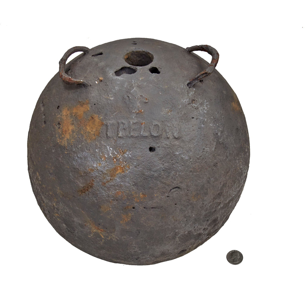 Original Napoleonic Wars French Gribeauval 12-Inch Hollow Mortar Bomb Marked Trélon Under Fleur-de-Lis with Rings (Ears) Original Items