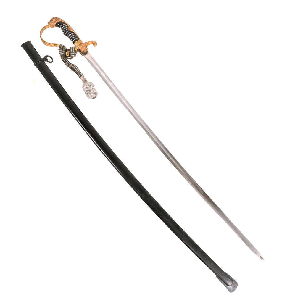 Original German WWII Heer Army Officer's Lion Head Sword with Steel Scabbard and Troddel Knot Original Items