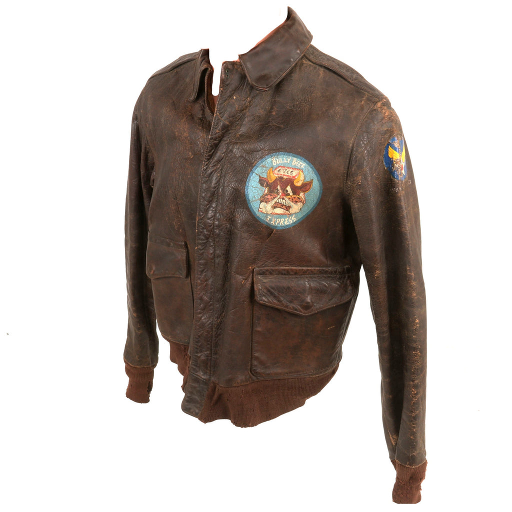 Original U.S. WWII “Bully Beef Express” Named 6th Troop Carrier Squadron Painted A-2 Flight Jacket with Army Air Forces Sleeve Decal - C.L. Hodgin Original Items