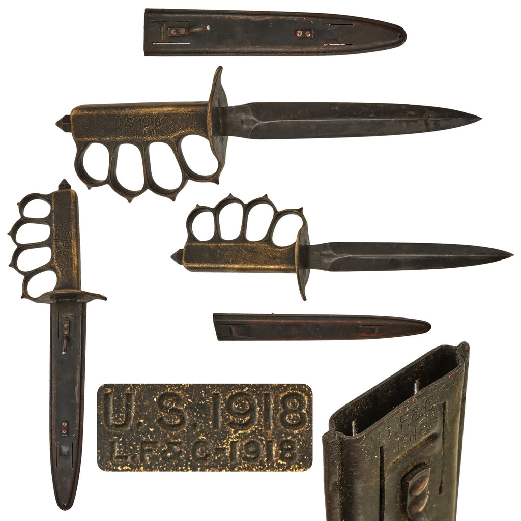 Original U.S. WWI Model 1918 Mark I Trench Knife by L. F. & C. with Matching Steel Scabbard