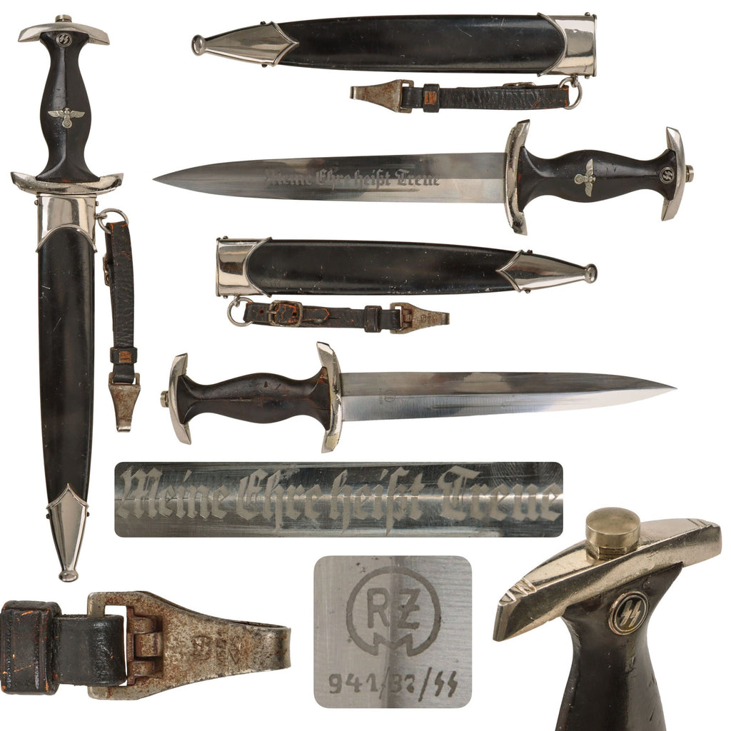 Original German WWII Model 1933 SS Dagger by Carl Eickhorn of Solingen with Scabbard & Hanger - RZM 941 / 37 / ᛋᛋ Original Items