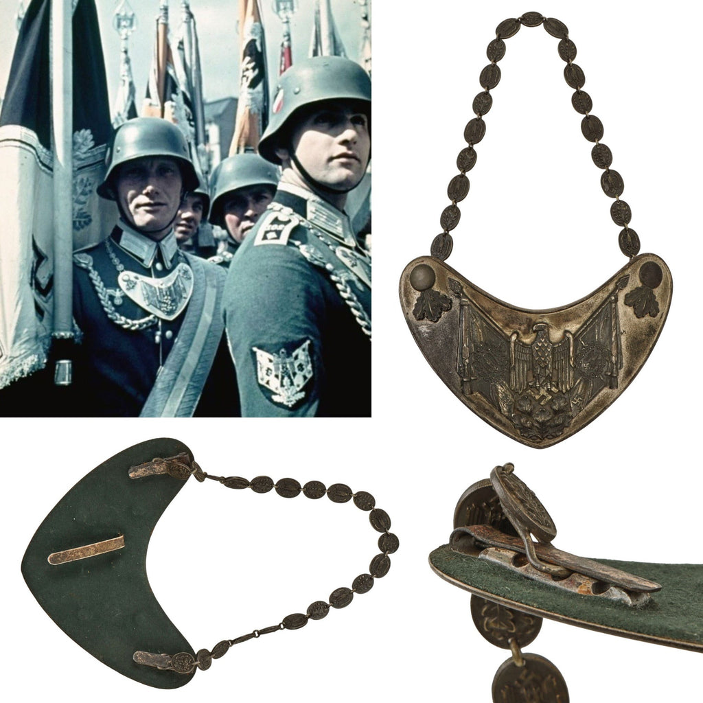 Original German WWII Extremely Rare Heer Army Standard Bearer Gorget with Chain by F.W. Assmann & Söhne of Lüdenscheid Original Items