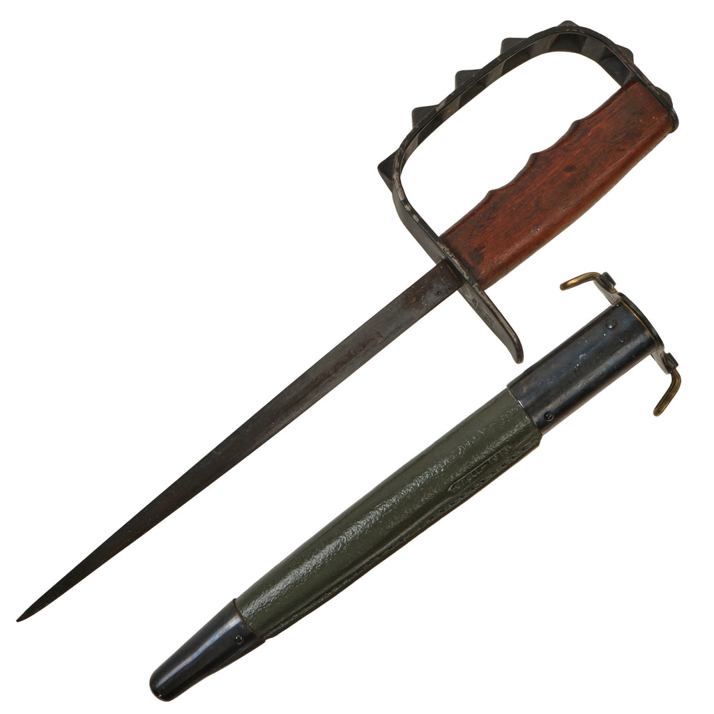 Original U.S. WWI M1917 Knuckle Duster Trench Knife with Reproduction Scabbard Original Items