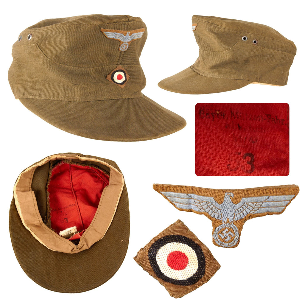 Original German WWII Deutsches Afrika Korps DAK M43 Field Cap by Bayerische Mützen-Fabrik - Size 53 Original Items