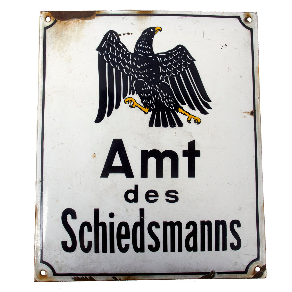 Original German Pre-WWII "Amt des Schiedsmanns" Office of the Arbitrator Emailleschild Porcelain Enameled Steel Sign - 10" x 12" Original Items
