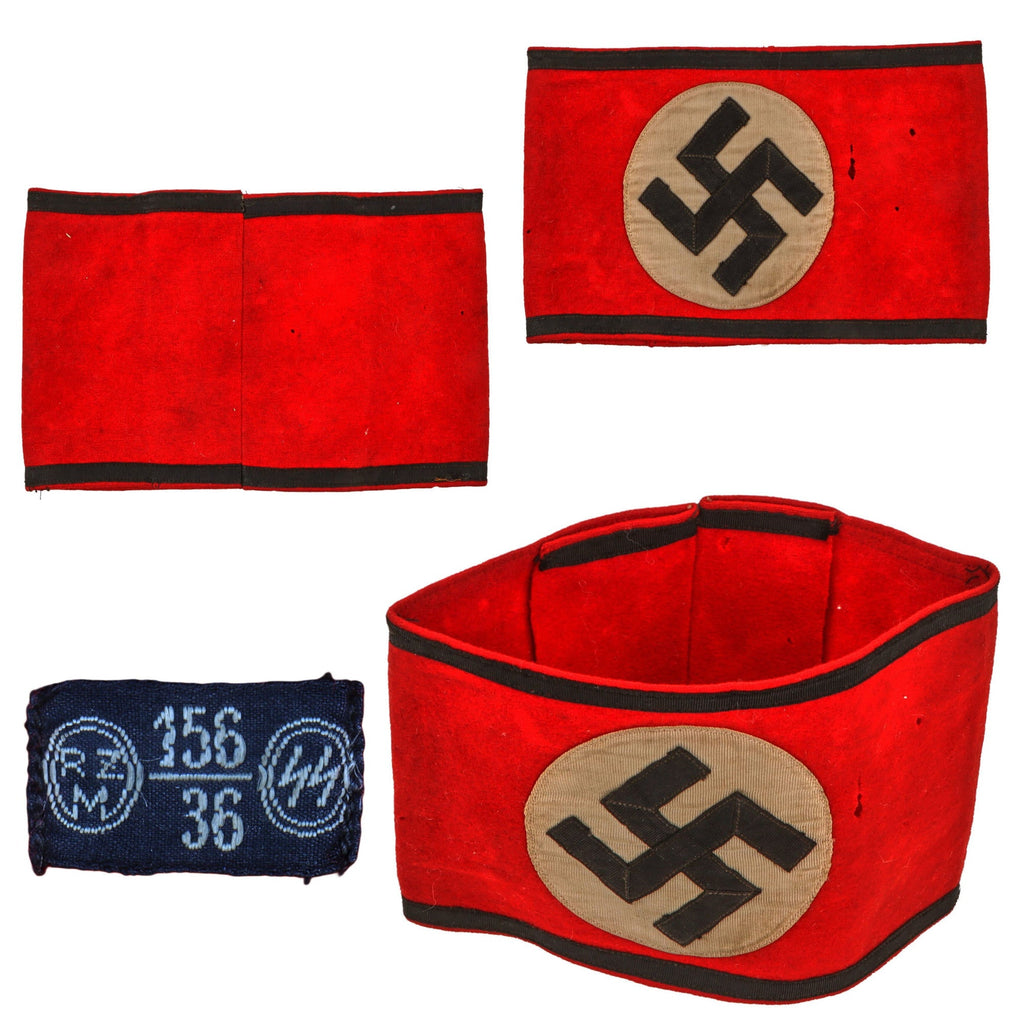 Original German Pre-WWII SS Member's Wool & Rayon Multi-Piece Armband with BeVo SS RZM Tag Original Items
