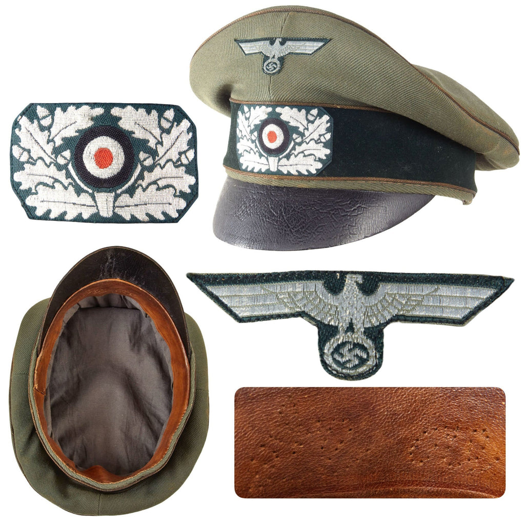 Original German WWII Rare Heer General's Schirmmütze Visor Crush Cap with Leather Brim - Formerly Part of the A.A.F. Tank Museum Original Items