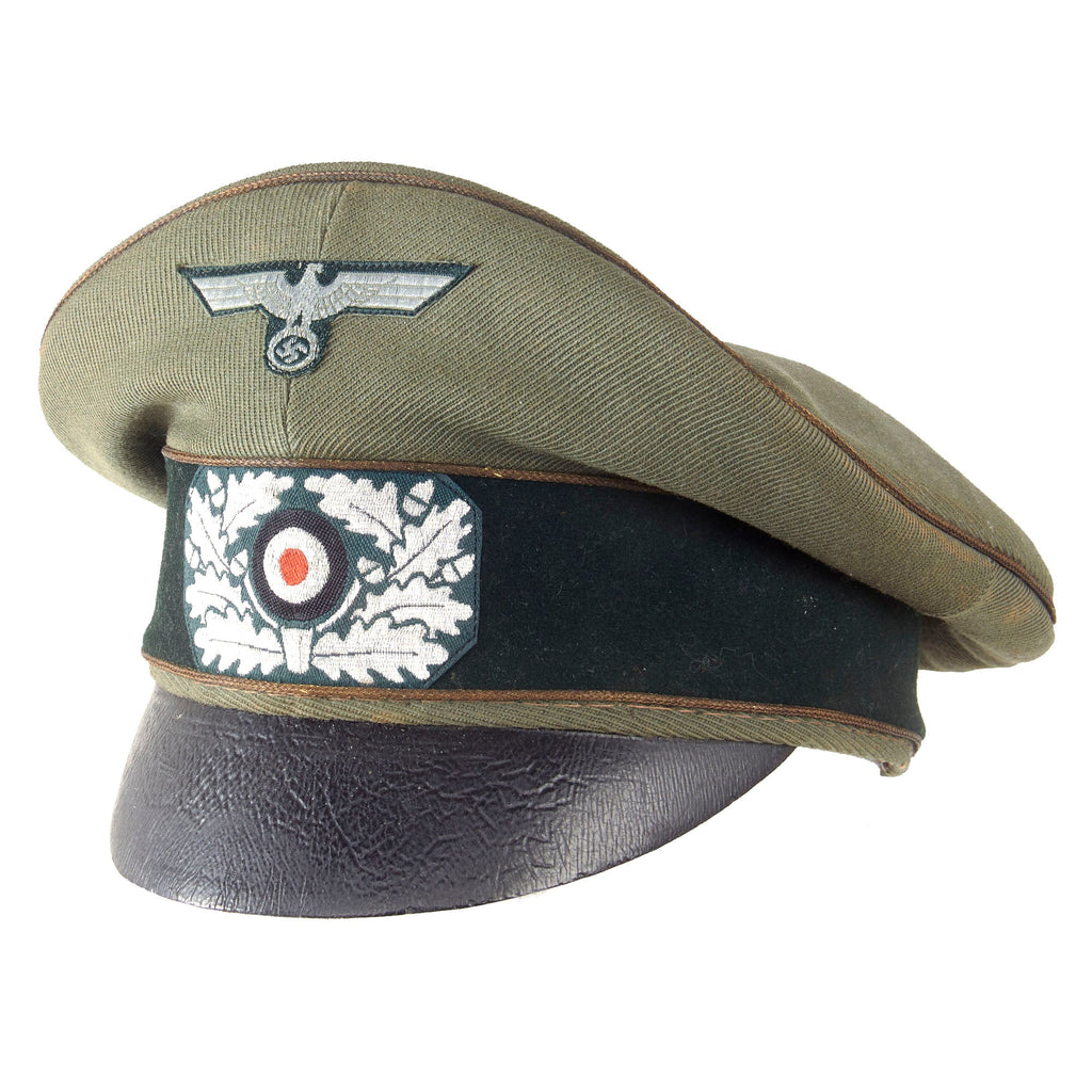 Original German WWII Rare Heer General Officers Schirmmütze Visor Crush Cap with Leather Brim - Formerly Part of the A.A.F. Tank Museum Original Items